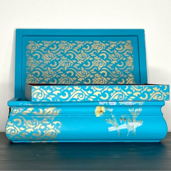 Tourquoise Wildflower Vintage Painted Jewelry Box - Picture 5 of 11